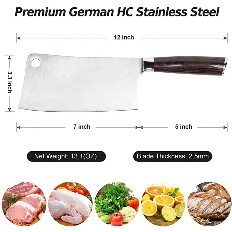 Cleaver Knife - 7 Inch Meat Cleaver - 7CR17MOV German High Carbon Stainless  Steel Butcher Knife with Ergonomic Handle for Home Kitchen and Restaurant,  Ultra Sharp 