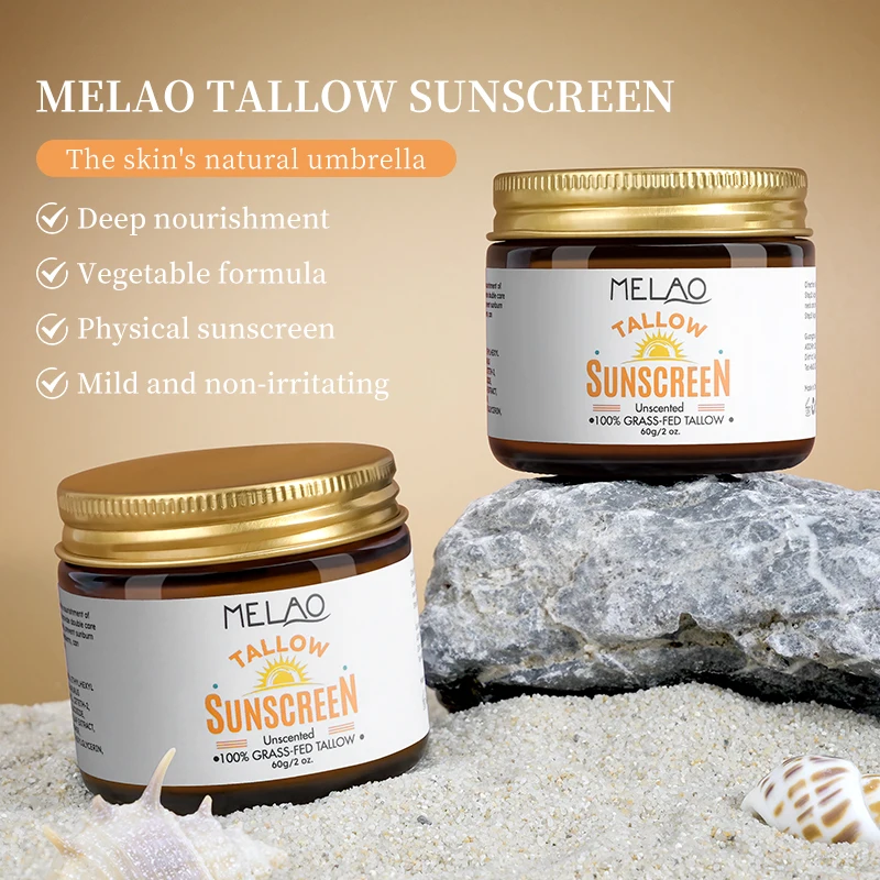 MELAO Safe Sunscreen Tallow Sun Balm Beef Tallow Sunscreen for Kids Men Women Skin Care Sunscreen Lotion Cream