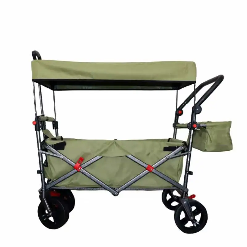 Factory Forwarding Outdoor Walking Four-Wheel Foldable Camping Beach Cart with Canopy Plastic OEM for Storage & Shopping Tools