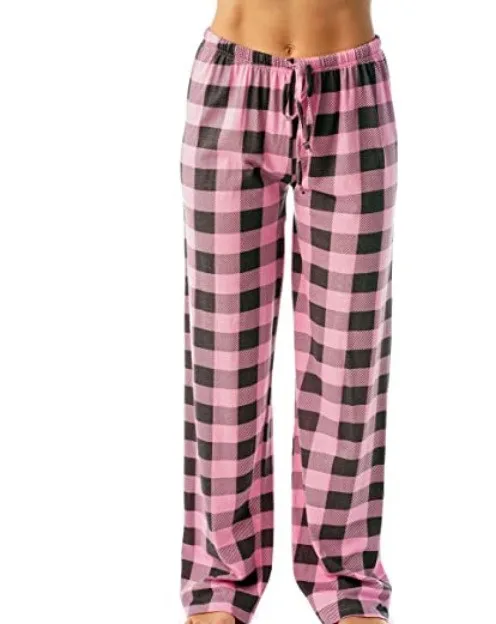 Women Solid Color Buffalo Plaid Pajama 