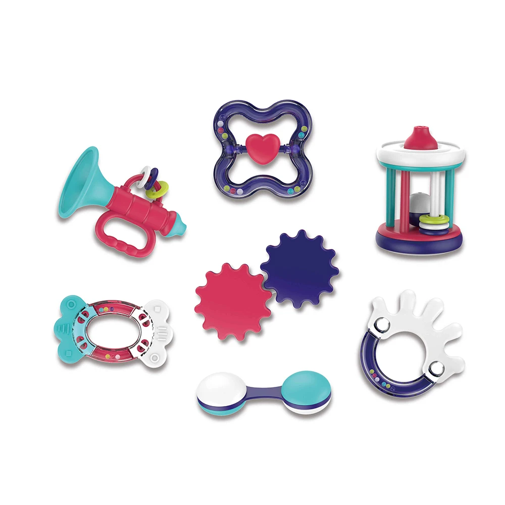 Новый дизайн 7 шт. эко пластиковая коробка передач набор колец детские погремушки игрушки для младенцев и детей ясельного возраста