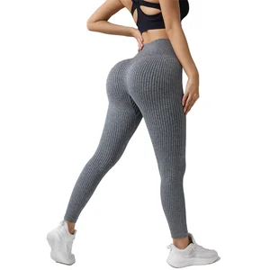Women's High Waist Ribbed Seamless Breathable Yoga Leggings Elastic Compression Spandex/Nylon Solid Pattern Pants