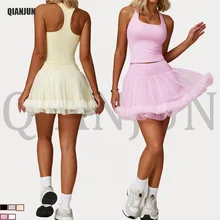 Wholesale Custom Printed Ladies High Waist Yoga Set Four-Way Stretch Tennis Dress Fitness Sports Wear