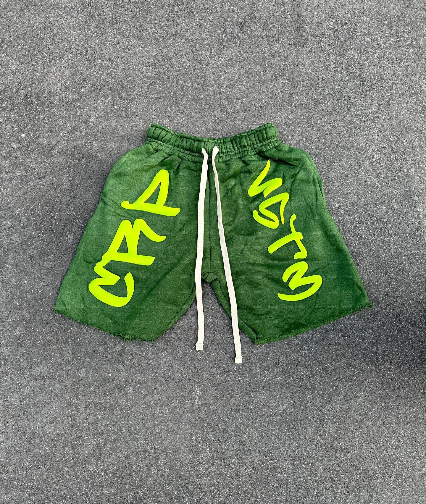 Custom Summer Sweat Shorts Raw Hem Cotton Rhinestone Puff Printed Sun Faded Acid Wash Streetwear Shorts for Men gallery 12