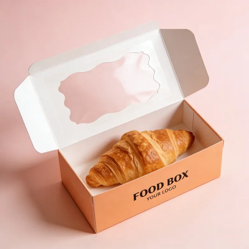 Bocsiau papur cwcis ar gyfer bwyd cyflym yn y farchnad o'r ffatri: Bocsiau ar gyfer sainwic, bwyd bore, pecynu bara â ffenestr, bocsiau bwyd o'r fath