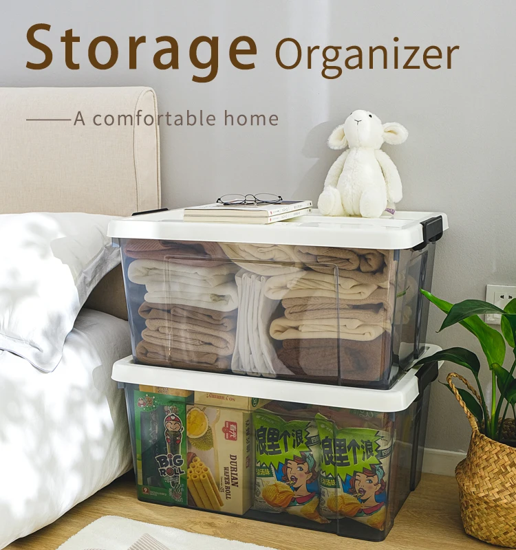 Large Box Clothes Storage Plastic Storage Bins Grey Blue Transparent