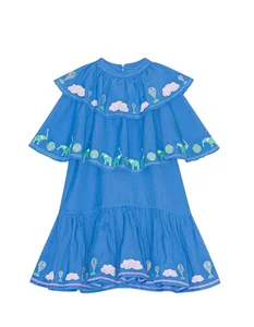 New Arrival Baby Girl O-Neck Casual Summer Solid Smocked Dress with Embroidery Breathable Knee-Length A-Line