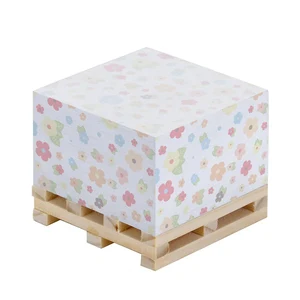 Custom Sticky Note Cube 400 500 Sheets Self Adhesive Memo Pad Cube Notes With Wooden Pallet Four Side Logo Printing