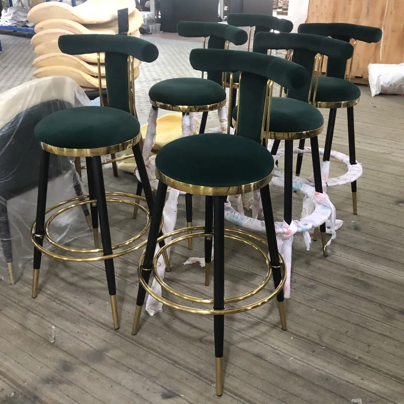 Italian Elegant Luxury Steel Home Kitchen Island Chair Golden Metal