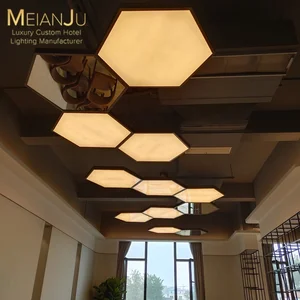 Premium Customizable Multi-Color Pendant Light Ceiling Lamp Hexagonal Acrylic & Stainless Steel Chandelier for Hotel Application