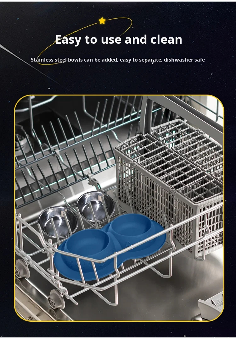 Durable Silicone Pet Slow Food Bowls for Cats & Dogs-Double Bowls Food Grade Material Portable details