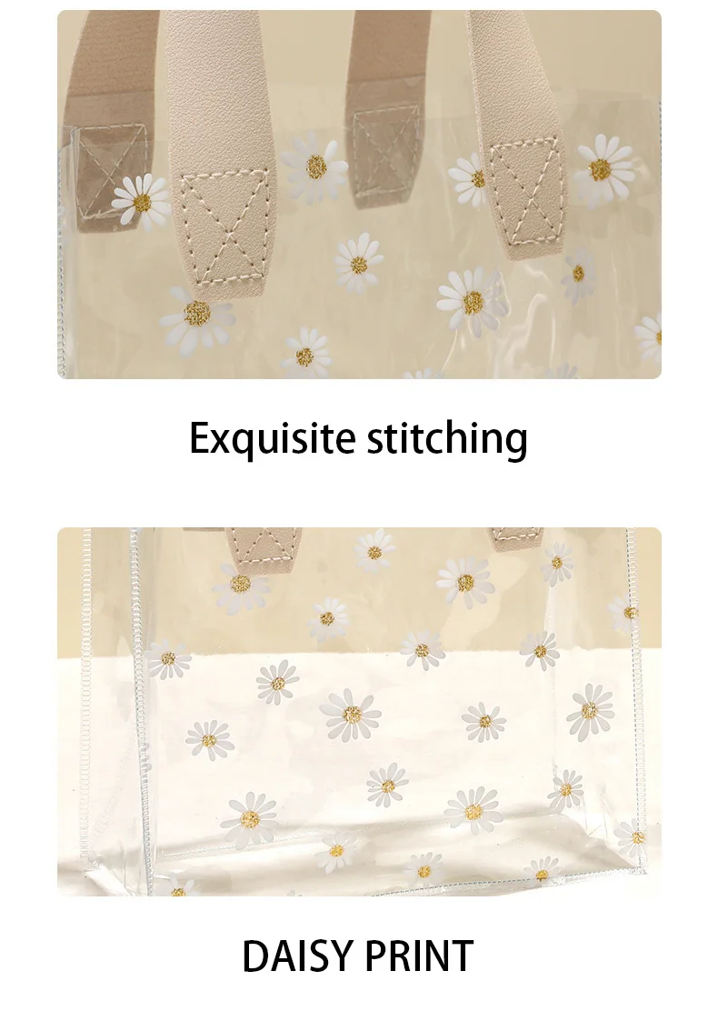 HANSUN New Fashion Rainbow Laser Color Capacity Snap Fastener Summer Beach Travel Clear Tote Shoulder PVC Bag