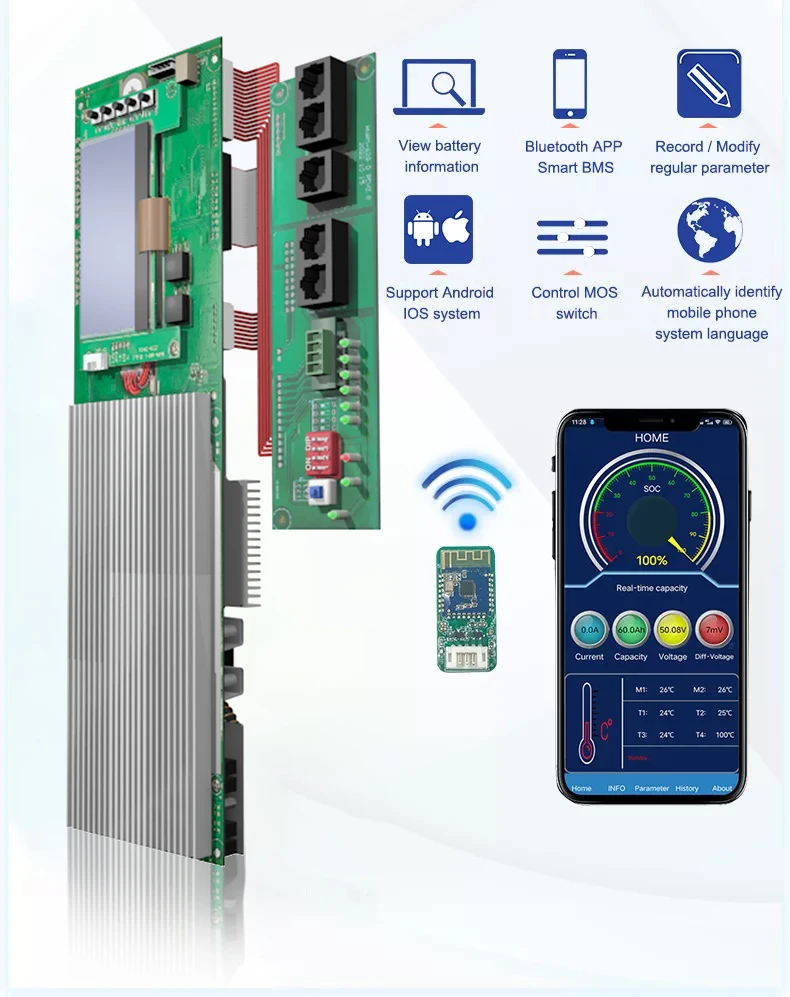 Lifepo4 3.2v Battery Management System Bms 16s 48v Pcb Boar 80a 100a ...