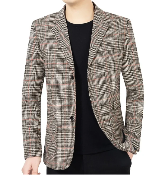 2024 Spring Autumn New Fashion Jacket Casual Garment Plaid Gentleman Easy-care Men's Suit_voghion.com