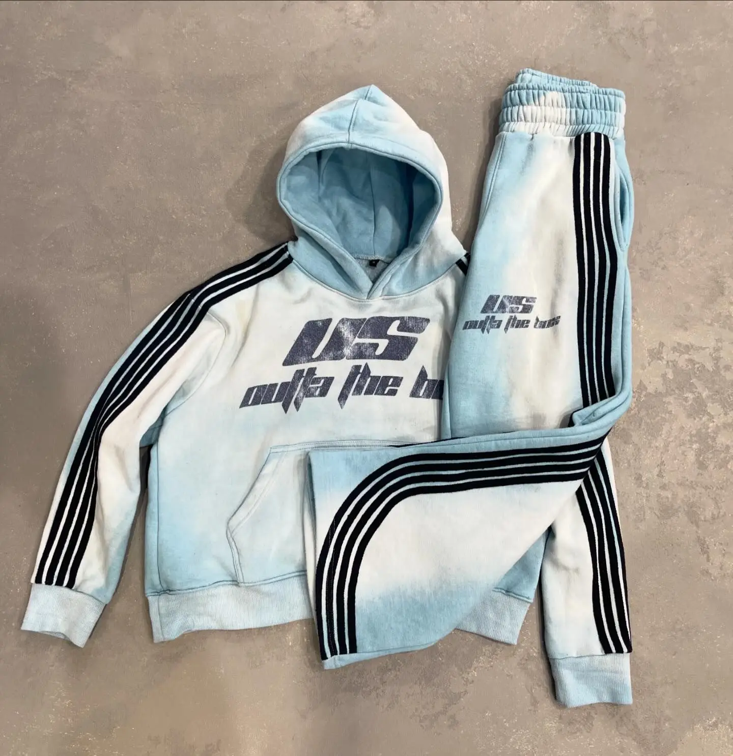 Custom Designer Men's Casual Autumn Sweatpants Hoodie Set Baggy Oversized Distressed Acid Wash Striped Jogger Flared Terry gallery 6