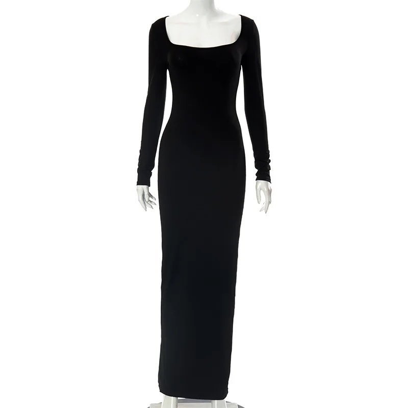 Zoyiame Super Soft Long Sleeve Lounge Dress Ladies Bodycon Maxi Dress ...