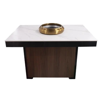 Wholesale Dining Table White Rock Plate Restaurant Furniture Korean BBQ Grill Table