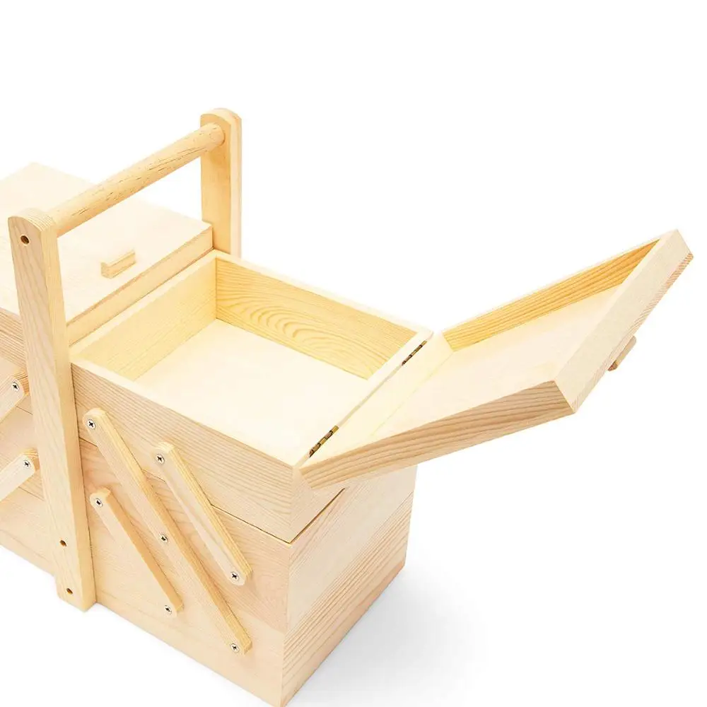 Wood Sewing Box 3 Tier Organizer