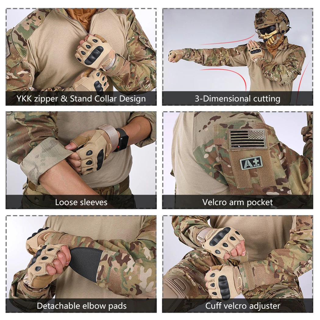 IDOGEAR Mannen G3 Combat Shirt met elleboogbeschermers Rapid Assault Shirts Met Lange mouwen Tactische Outdoor Kleding (Black, X-Large