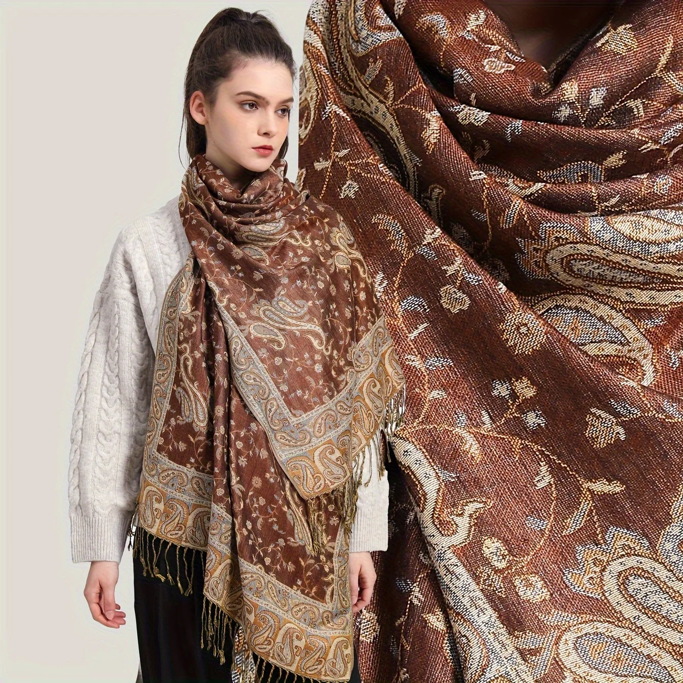 Women's Printed Paisley Pashmina Shawl Wrap Scarf Long Style With