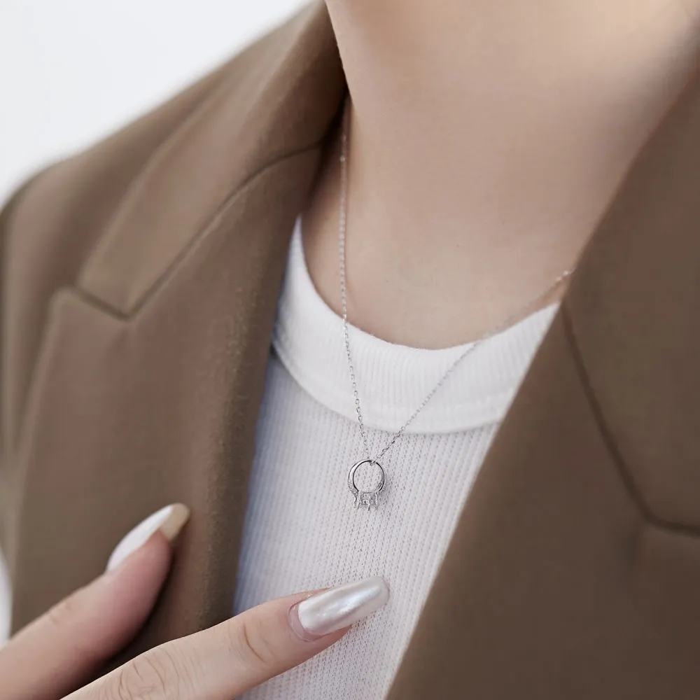 KAKODIY New fine jewelry 925 sterling silver round pendant necklace Cubic Zirconia hollow wedding ring pendant necklace for women detail 2