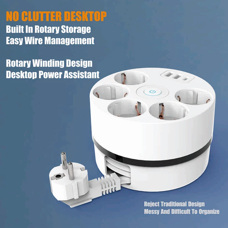 2023 5 Power Socket 2 Usb Ports 1 Type C Desktop Power Strip Electric Extension Socket Europe Plug Socket