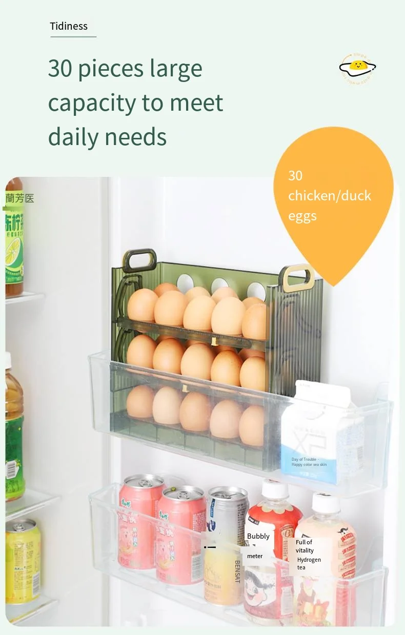 Egg storage box Refrigerator side door food grade egg tray for household kitchen Folding and flipping egg carton manufacture