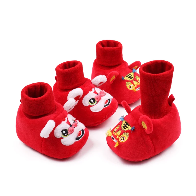 New Year Festive Red Tiger-head Shoes Soft-soled Baby Walking Shoes Winter Anti-drop Baby Floor Socks and Shoes factory