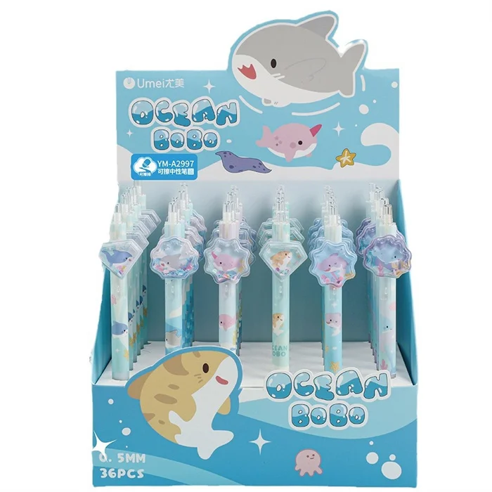 Top Quality Branded Smooth Writing Erasable Coloring Pen 0.5mm Kawaii Sea Animals Non Toxic Pens Stationery for Student