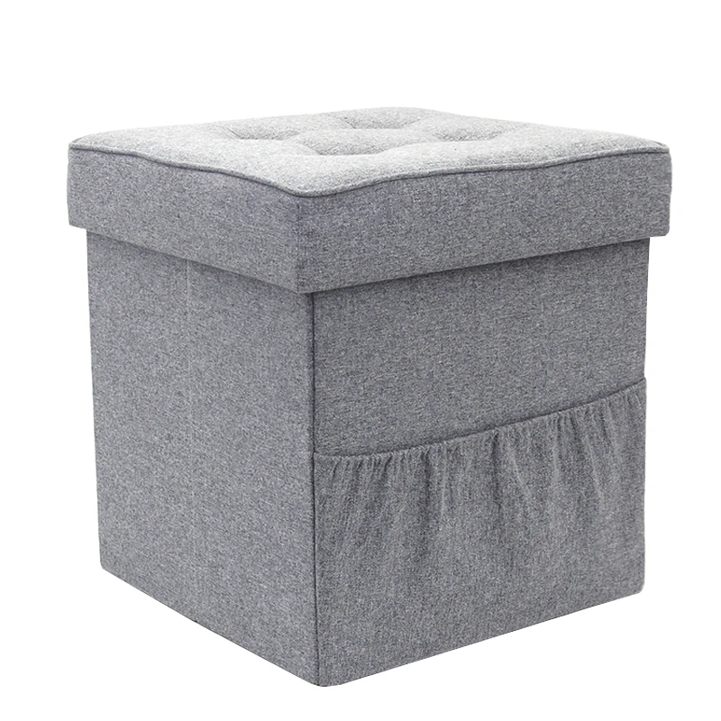 Custom Bedroom Cube Box Fabric Stool Storage Footstool Ottoman Tray Foldable With Pocket