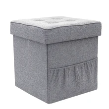 Custom Bedroom Cube Box Fabric Stool Storage Footstool Ottoman Tray Foldable With Pocket