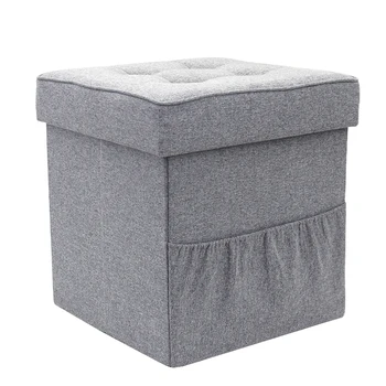 Custom Bedroom Cube Box Fabric Stool Storage Footstool Ottoman Tray Foldable With Pocket