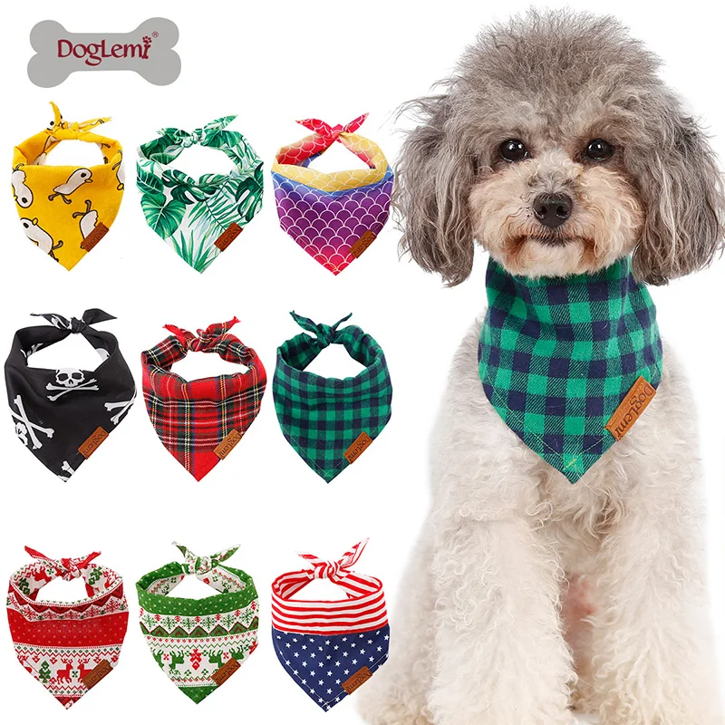 Bow Tie Dog Collar with Bell - Classic Plaid Bandana, Triangle Bibs Scarf Accessories, 2 Pack Pet Hair Bows, for Puppy Cats