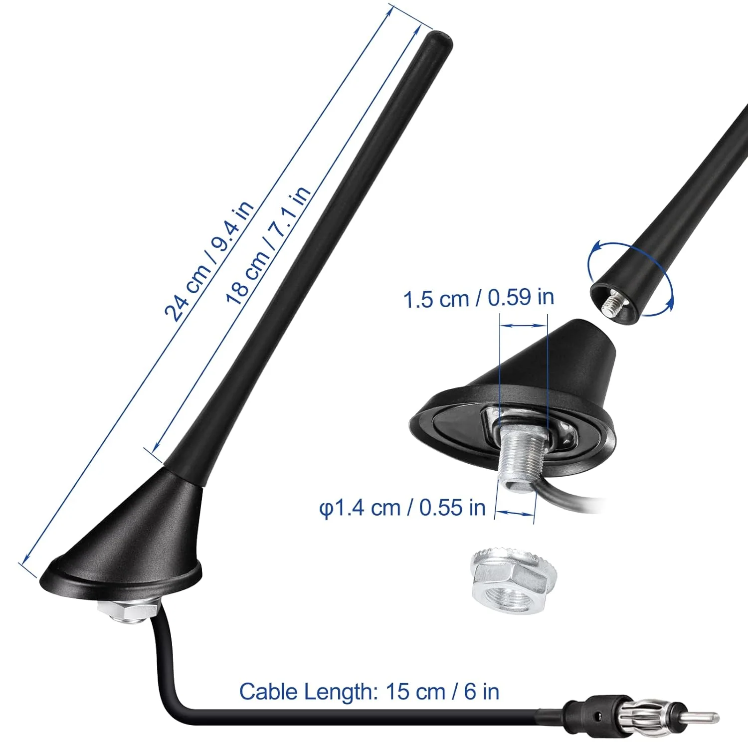 Optimize FM/AM Reception with Aerial Antenna Base & Whip Connector
