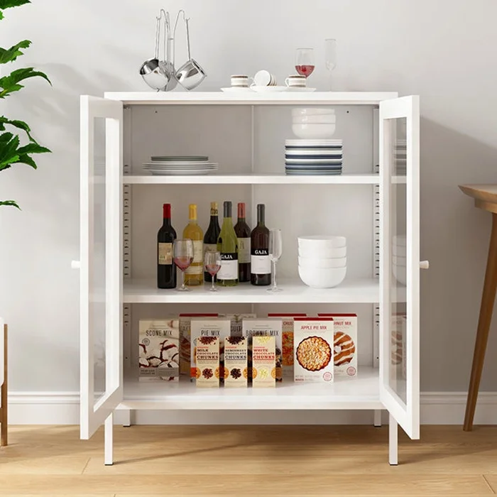 Glastür-Küchen-Aluminium-Stahl-Sideboard-Aufbewahrungsschrank mit Beinen 2