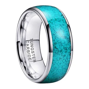 Coolstyle Jewelry Wholesale 8mm Tungsten Ring for Men Women Crushed Turquoise Inlay Fashion Jewelry Engagement Wedding Band