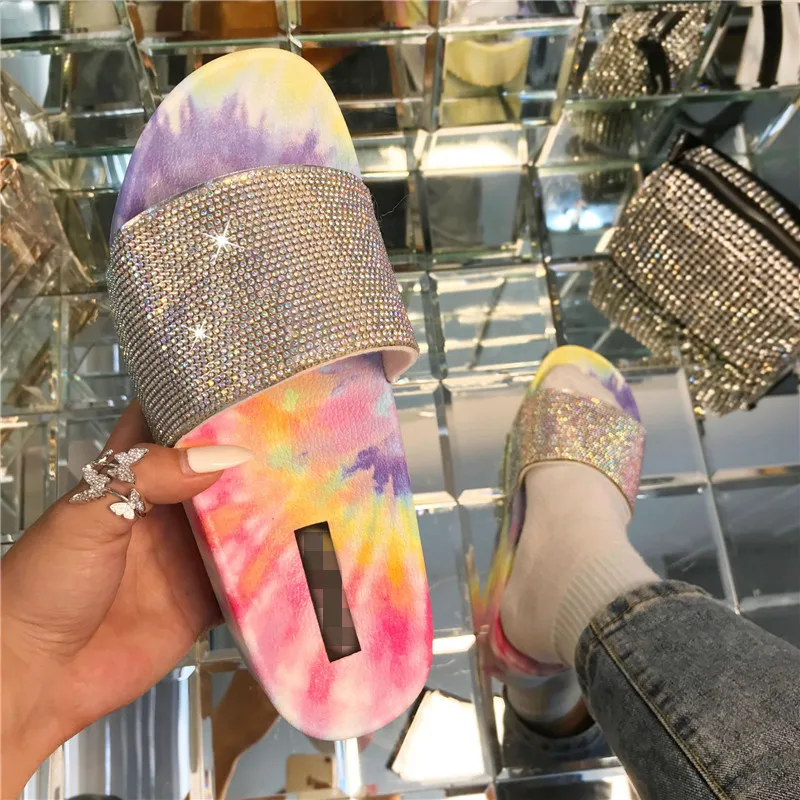 Tie dye slides with rhinestones hot sale