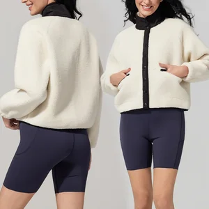 Roregal Winter Warm Polar Fleece Women's Short Coat Stand up Collar Windproof Warm Casual Top With Pocket