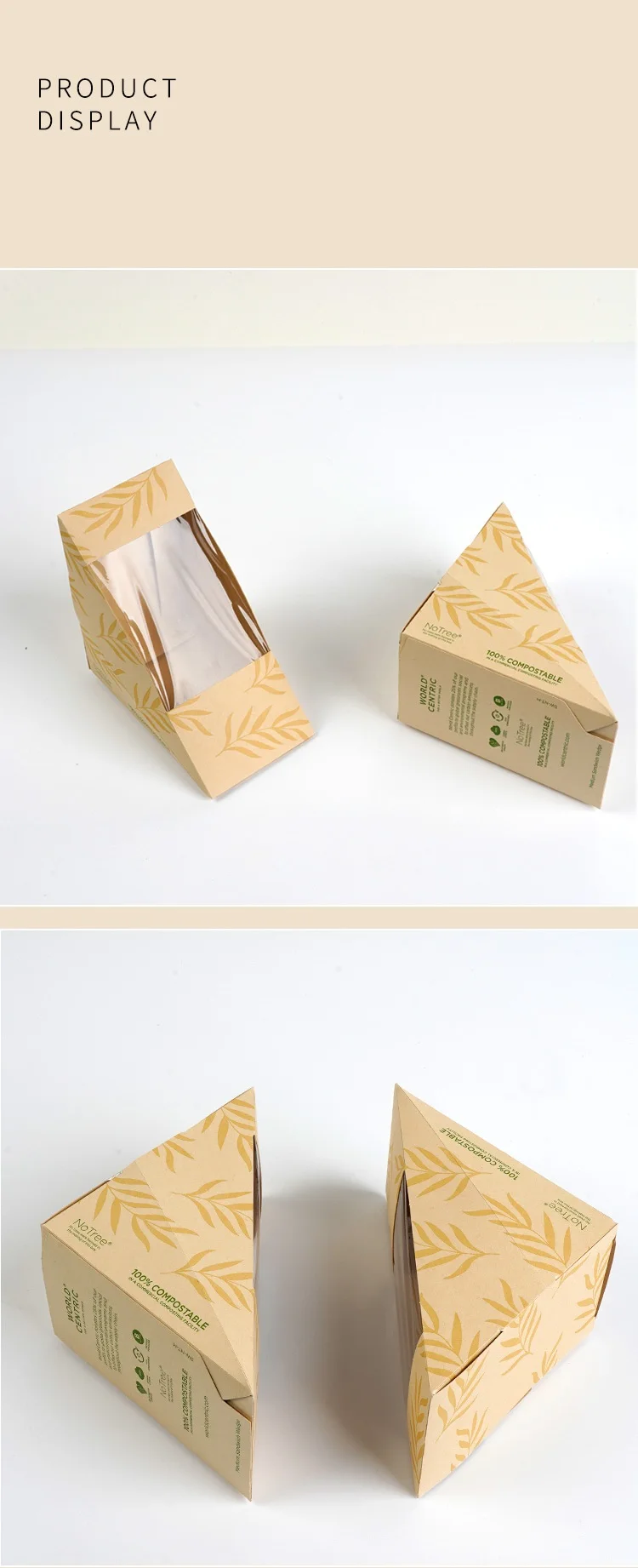 Bamboo Paper Sandwich Box Triangle Bakery Cake Bread Boxes Cheese Sandwiches Pastry Food Packaging Boxes manufacture