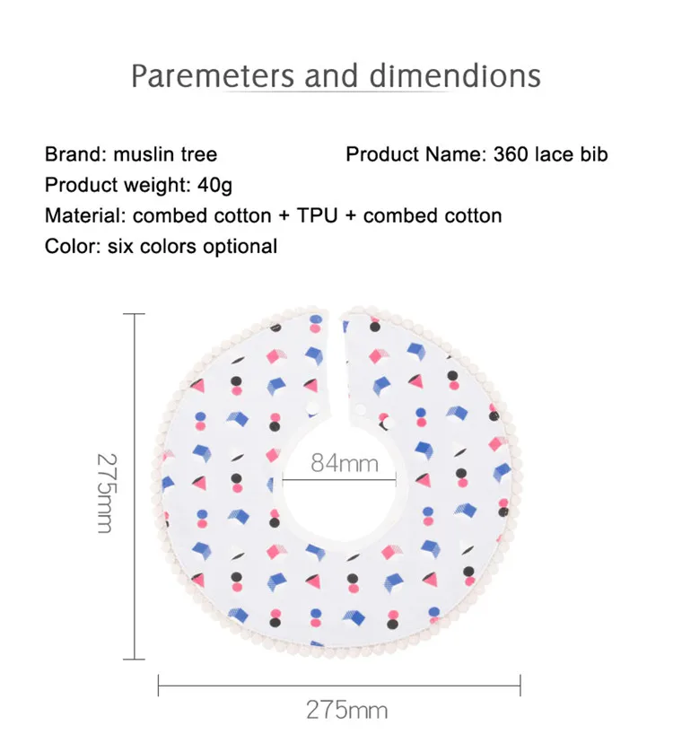 Муслин tree3layers 100% хлопок 360 водонепроницаемая ткань кружева baby bib