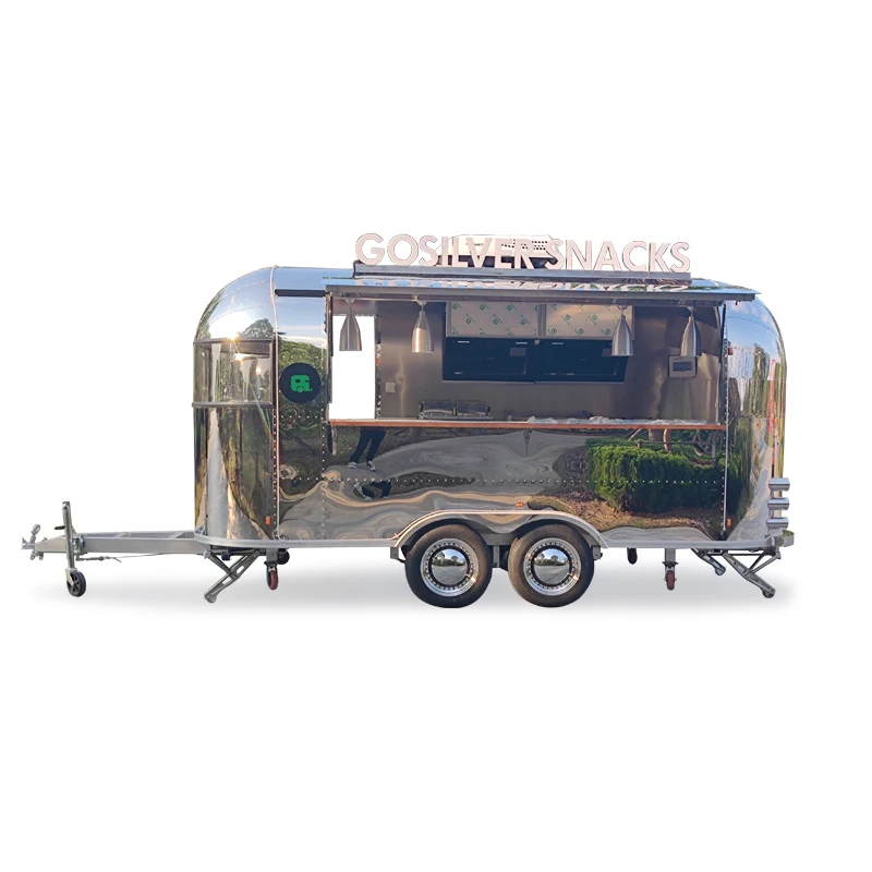 480*210*260 coffee trailer shiny stainless steel camping street mobile cart/ ice cream pizza beer chips chips food truck with CE