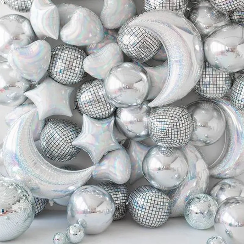 Ballons Disco Aluminium 4D 55 Cm - Lot De 9 - Décoration Fête Années 70-90, Effet Miroir - 4
