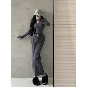 French Socialite High-End Needle Short Sleeved Woven Dress Women Black Fungus Edge Slim Fit Floor-Length Elegant Temperament