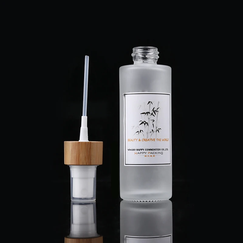 Eco Friendly 20ml Empty Round Liquid Packaging Container Frosted Glass Packaging Spray Bottle With Bamboo Pump Sprayer