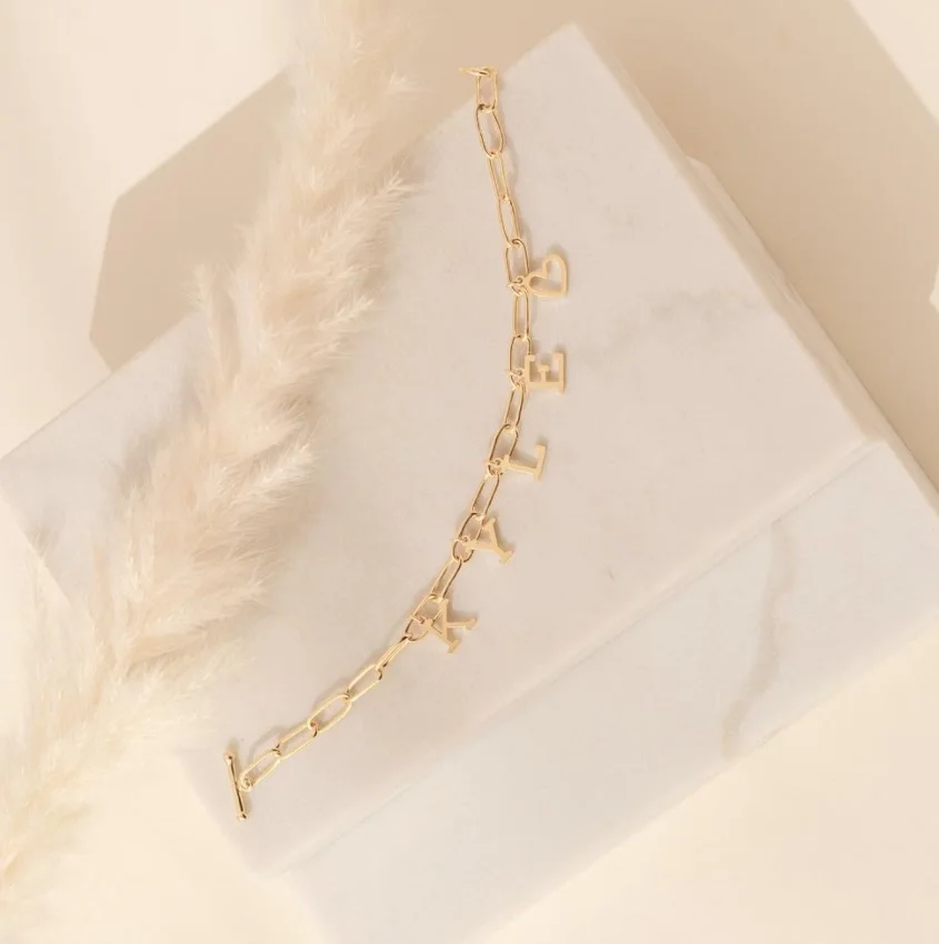 Custom Personalized Initial Monogram Link Chain Bracelet Stainless Steel 18K Gold Plated Letter Bracelet Jewelry for Gifts