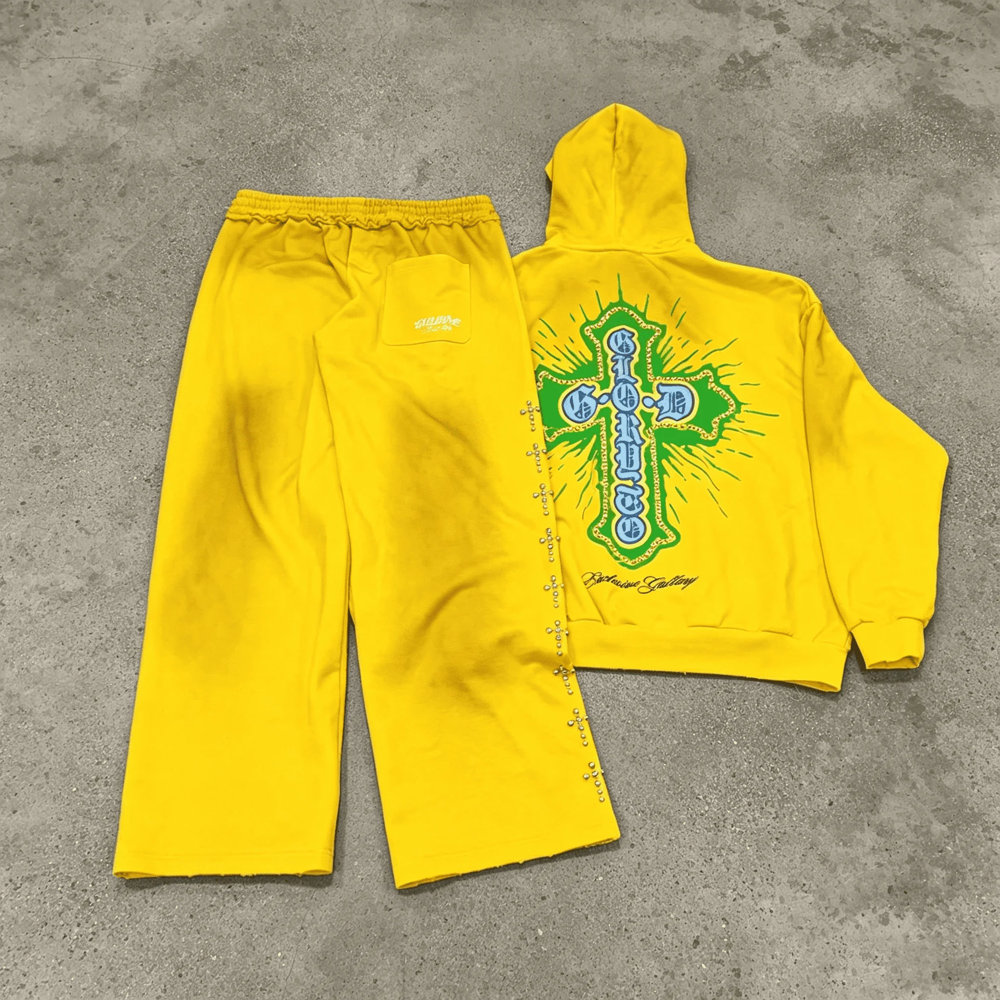 Custom Printed Sportswear Set 100% Cotton Fleece Hooded Sweatpants Hoodie Eco-Friendly Anti-Bacterial Quick Dry Loose Fit gallery 4