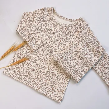 winter autumn 2pcs cotton printed baby girl boy loungewear set long sleeve knitted soft kids pajamas set