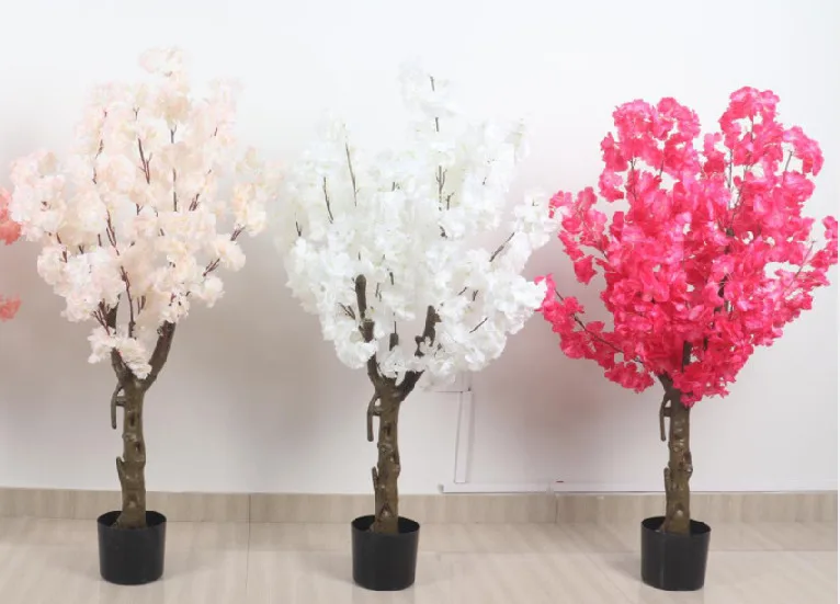 Large Plastic Artificial Cherry Blossom Plant White And Pink Flowers ...