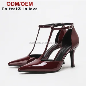 8503-12Women's Elegant High Heel Sandals Pointed Toe Sexy T Strap Hollow Design New Arrival Patent Leather Sexy Summer Outdoor