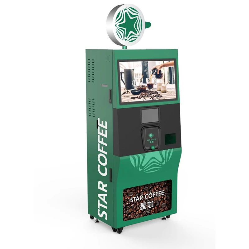 آلة بيع القهوة الساخنة والباردة الأوتوماتيكية آلة بيع القهوة المطحونة الطازجة مع شاشة تعمل باللمس مقاس 32 بوصة